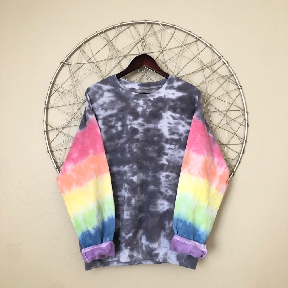 NEW rainbow sleeves tie dye crewneck sweatshirt